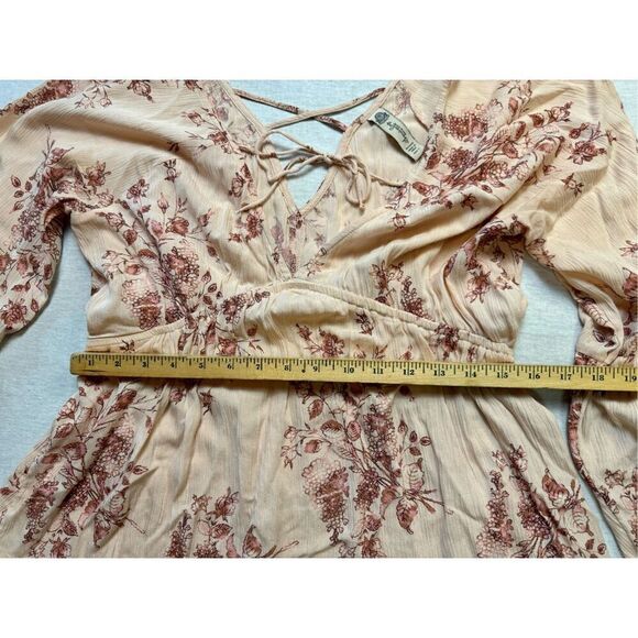 American Rag Cie Dusty Pink Floral Boho Elastic Waist Peasant Blouse Gypsy Size - Picture 5 of 7